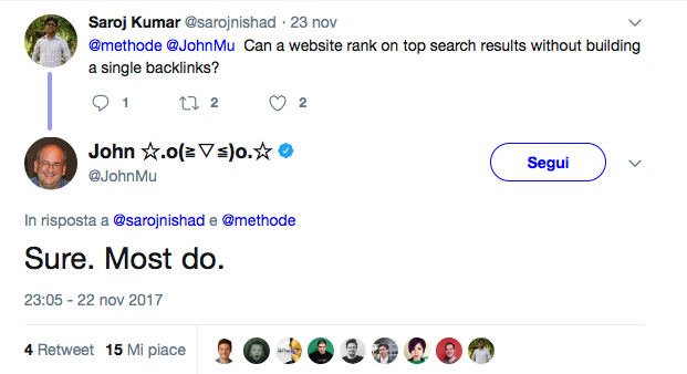 Il posizionamento su Google: Tweet John Mueller